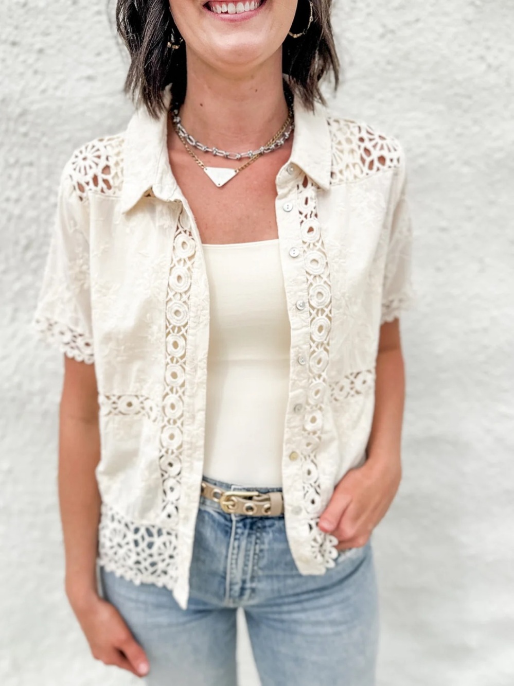 Another Love The Ruby Button Down Embroidered Blouse NWT Size S